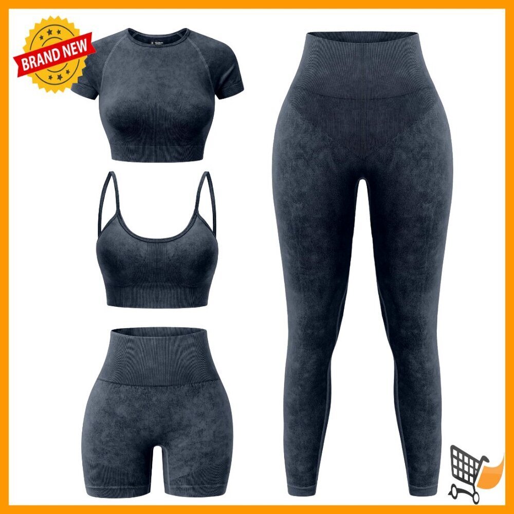 Seamless Workout Set High Waist Leggings Sports Bra Activewear 4-Piece